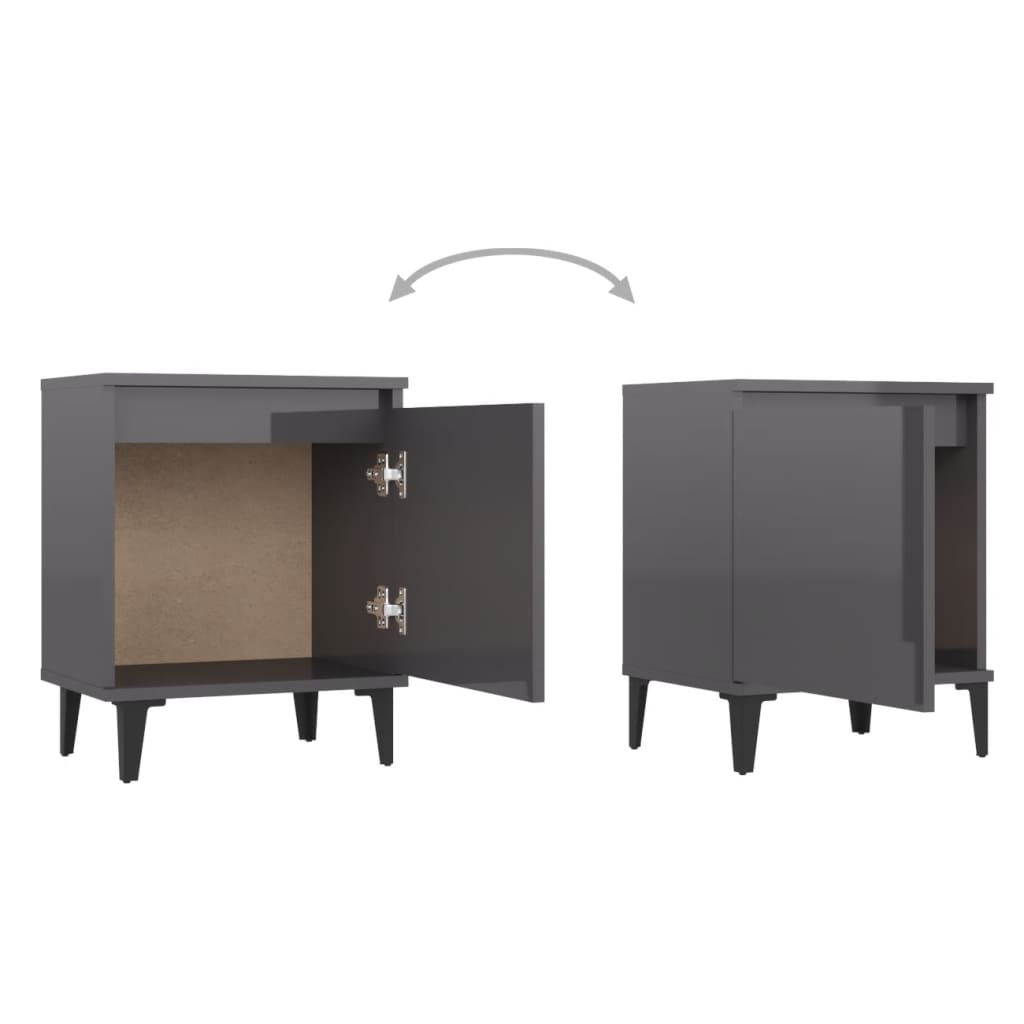 Nachtkastjes met metalen poten 40x30x50 cm hoogglans grijs