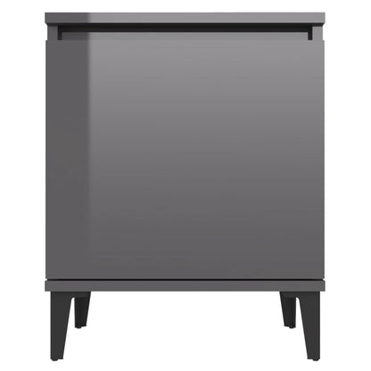 Nachtkastjes met metalen poten 40x30x50 cm hoogglans grijs