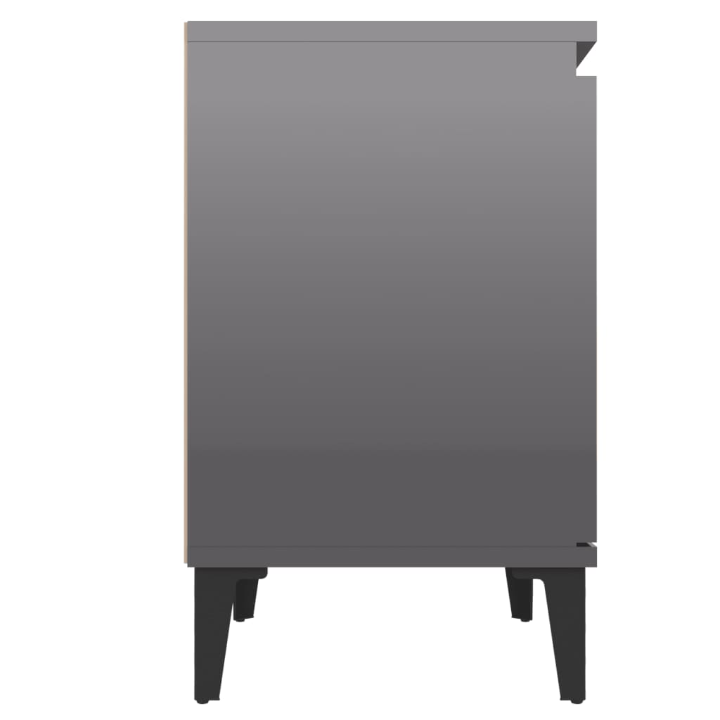 Nachtkastjes met metalen poten 40x30x50 cm hoogglans grijs