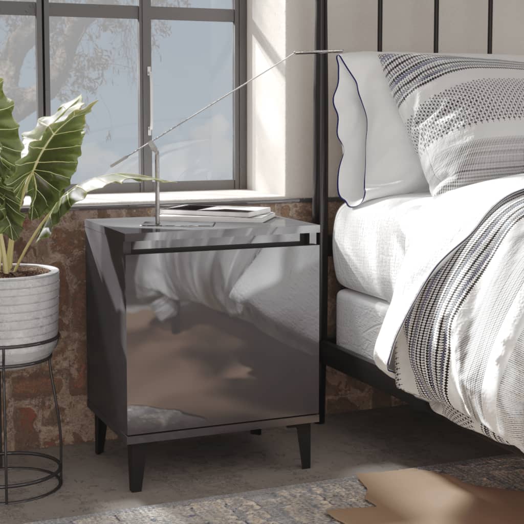 Nachtkastjes met metalen poten 40x30x50 cm hoogglans grijs