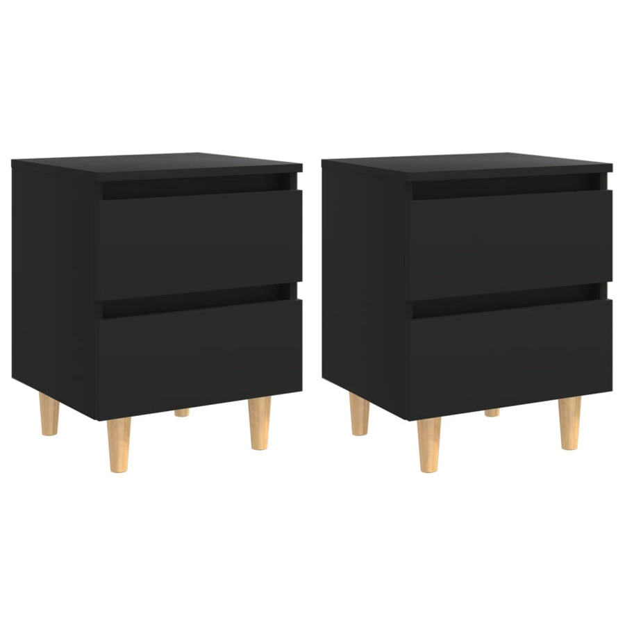 Nachtkastjes 2 st met grenenhouten poten 40x35x50 cm zwart 2 Zwart