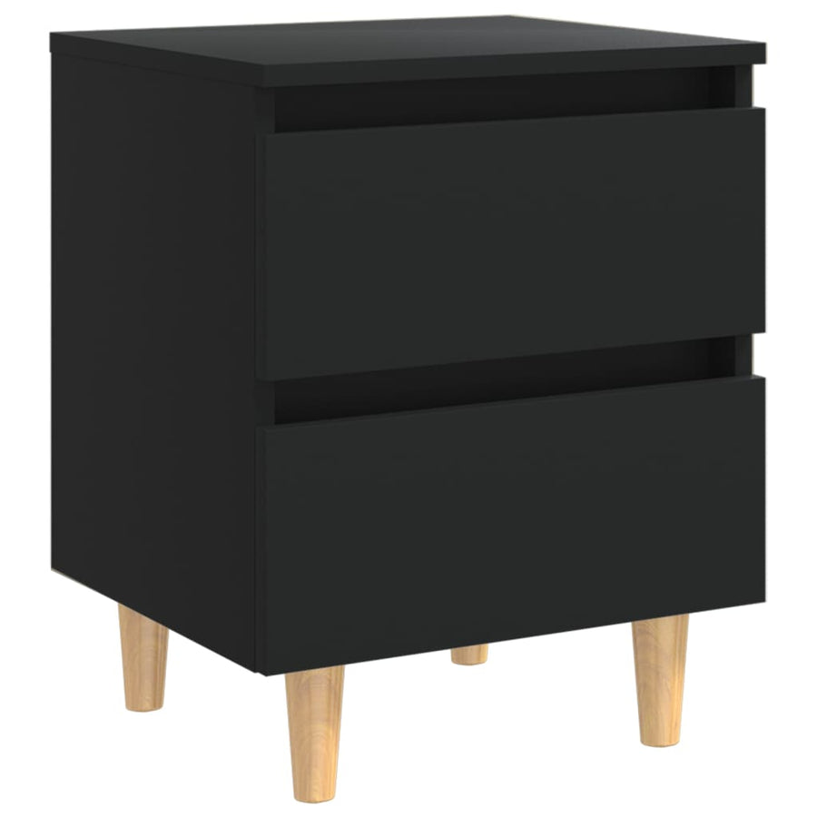 Nachtkastjes 2 st met grenenhouten poten 40x35x50 cm zwart 2 Zwart