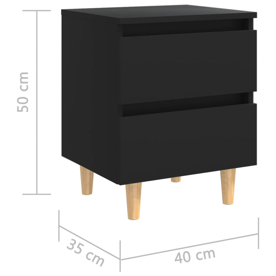 Nachtkastjes 2 st met grenenhouten poten 40x35x50 cm zwart 2 Zwart