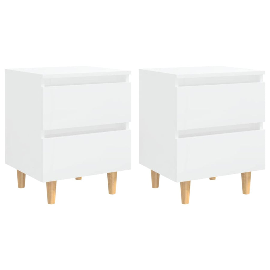 Nachtkastjes 2 st met houten poten 40x35x50 cm hoogglans wit 2 Hoogglans wit