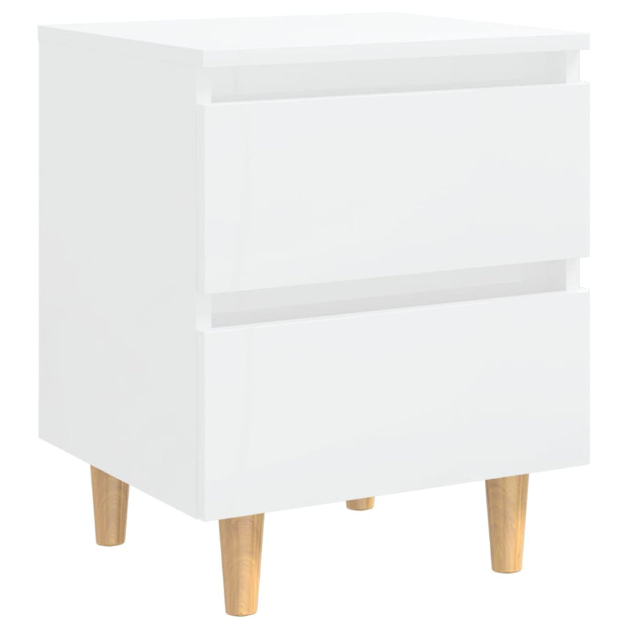 Nachtkastjes 2 st met houten poten 40x35x50 cm hoogglans wit 2 Hoogglans wit