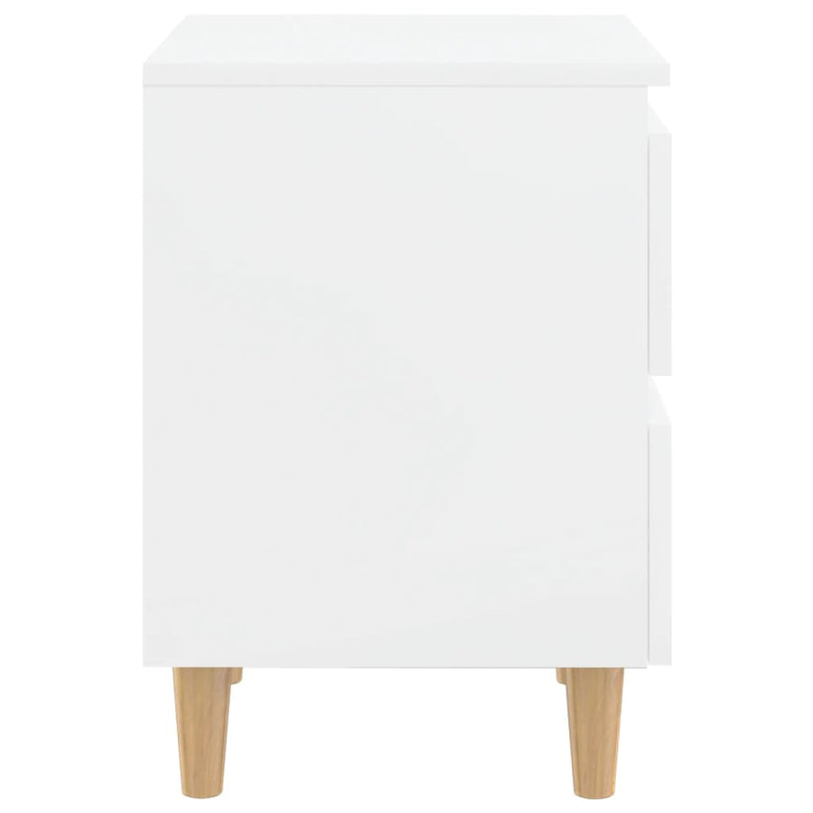 Nachtkastjes 2 st met houten poten 40x35x50 cm hoogglans wit 2 Hoogglans wit