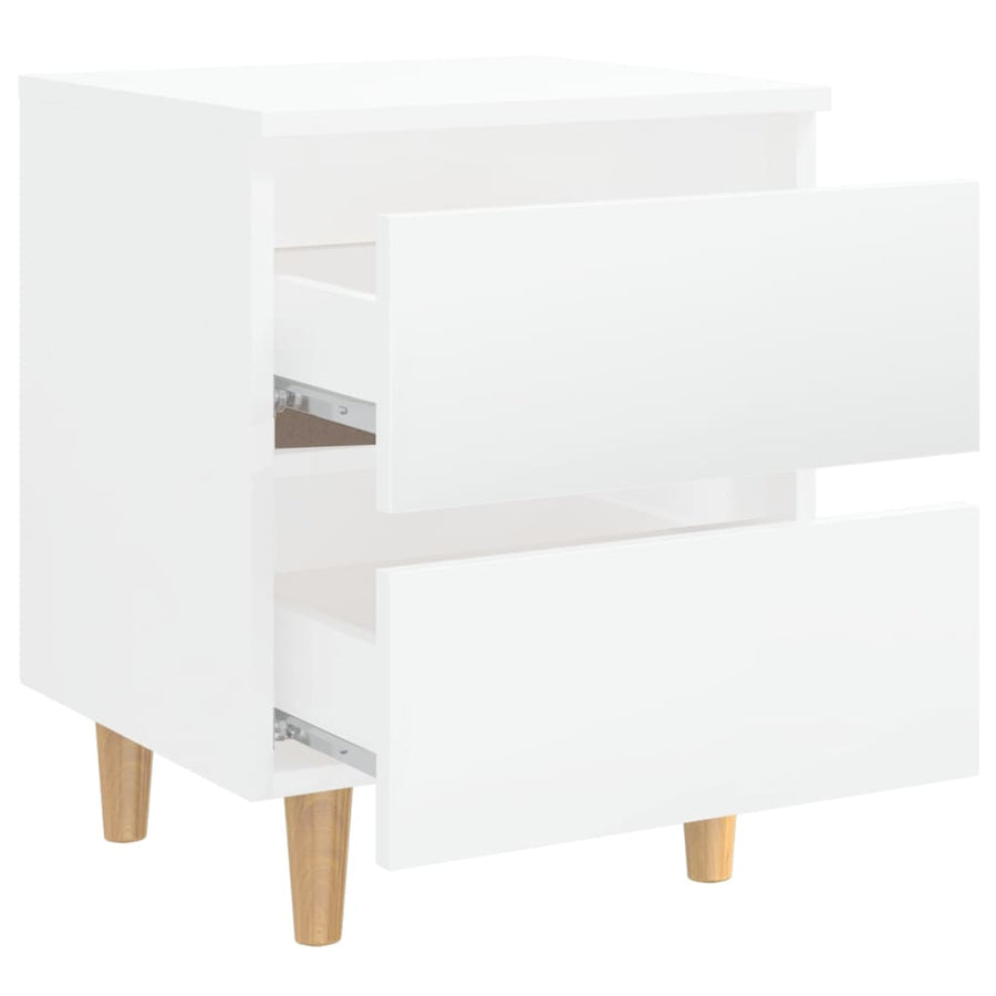 Nachtkastjes 2 st met houten poten 40x35x50 cm hoogglans wit 2 Hoogglans wit