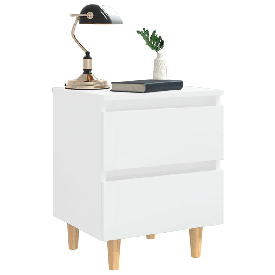 Nachtkastjes 2 st met houten poten 40x35x50 cm hoogglans wit 2 Hoogglans wit