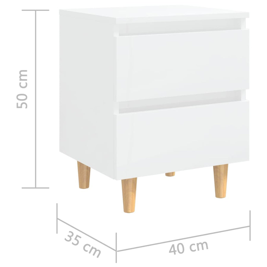 Nachtkastjes 2 st met houten poten 40x35x50 cm hoogglans wit 2 Hoogglans wit