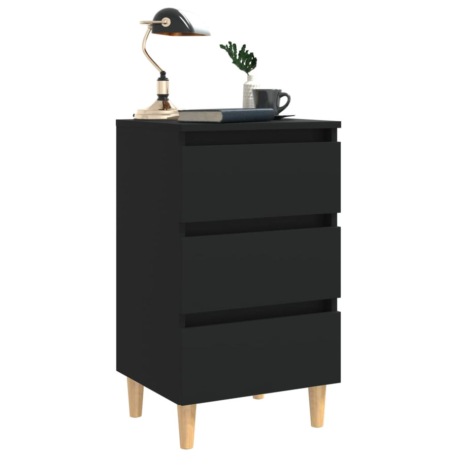 Nachtkastje Met Massief Houten Poten 40X35X69 Cm 1 Zwart