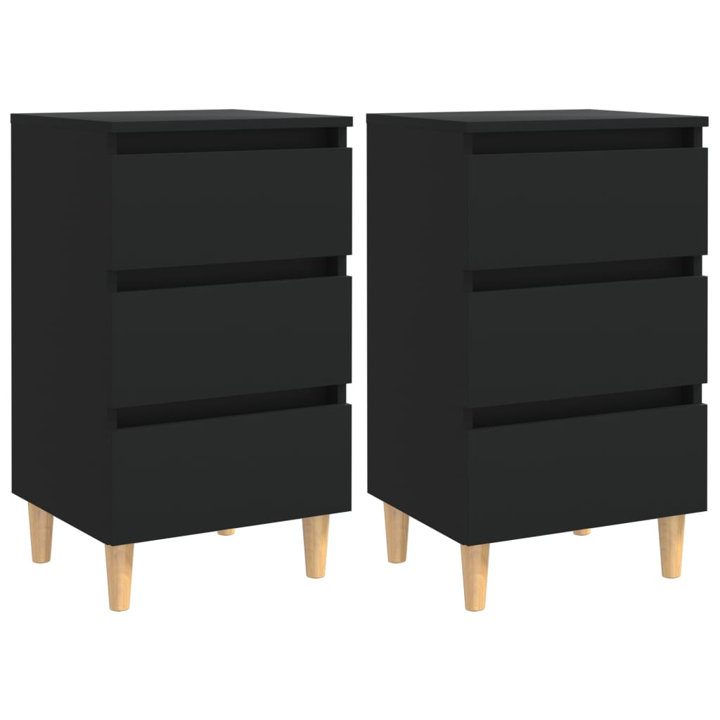 Nachtkastjes Met Massief Houten Poten 40X35X69 Cm 2 Zwart