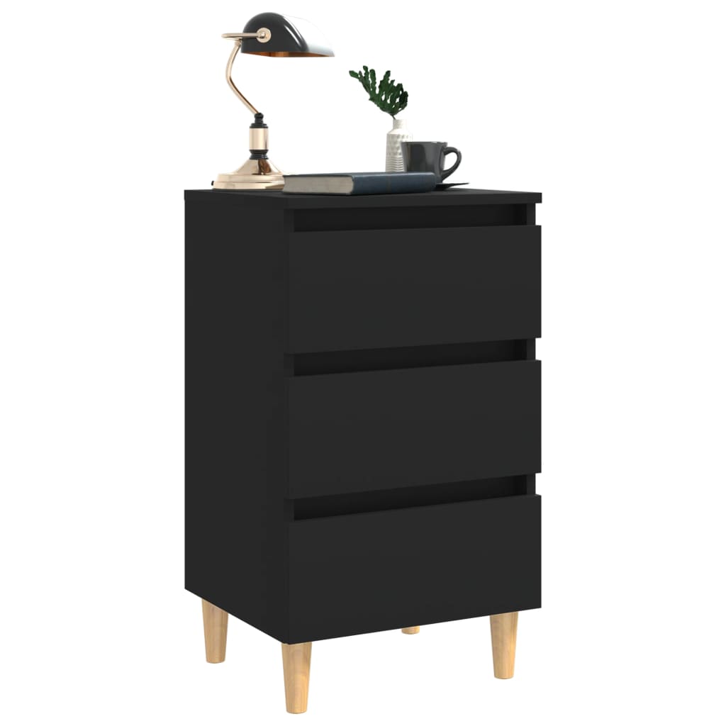 Nachtkastjes Met Massief Houten Poten 40X35X69 Cm 2 Zwart