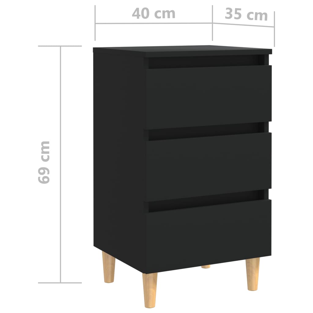 Nachtkastjes Met Massief Houten Poten 40X35X69 Cm 2 Zwart