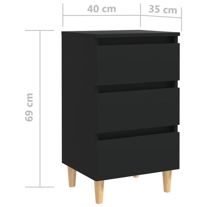 Nachtkastjes Met Massief Houten Poten 40X35X69 Cm 2 Zwart