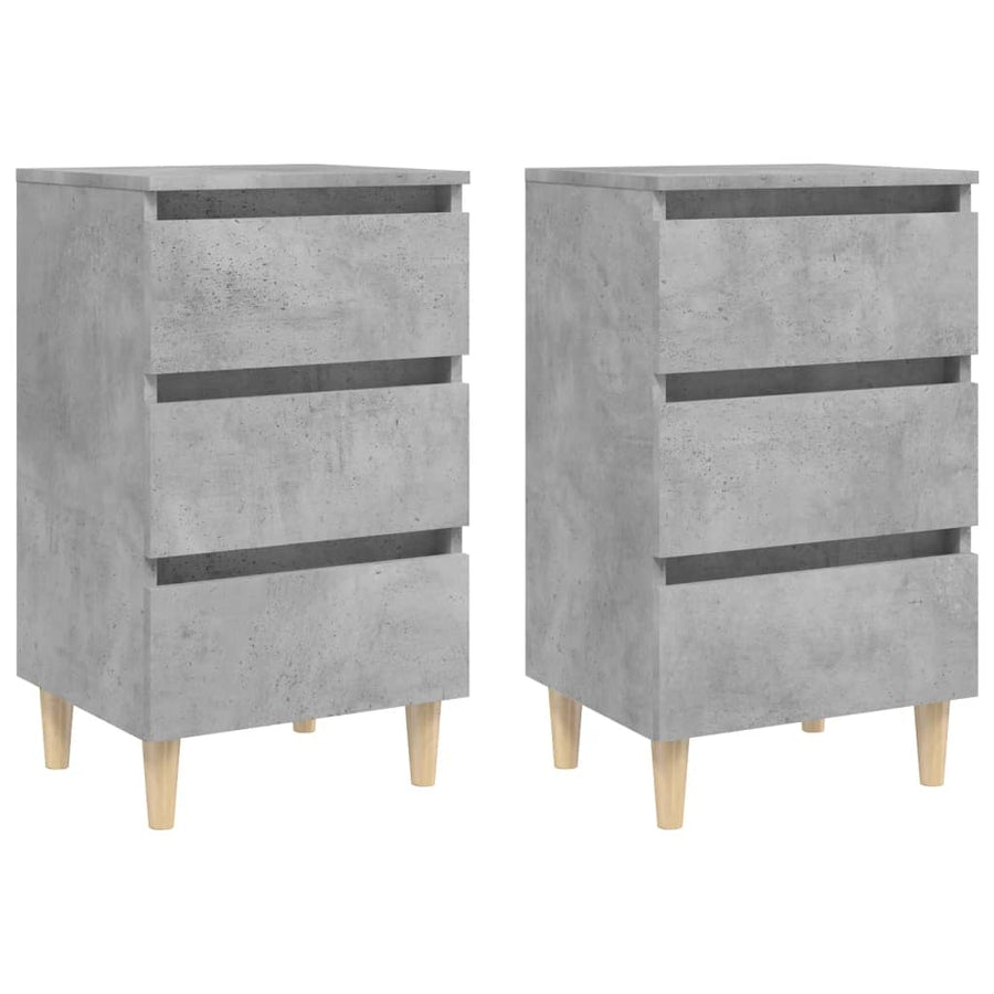 Nachtkastjes 2 st met houten poten 40x35x69 cm betongrijs 2 Betongrijs