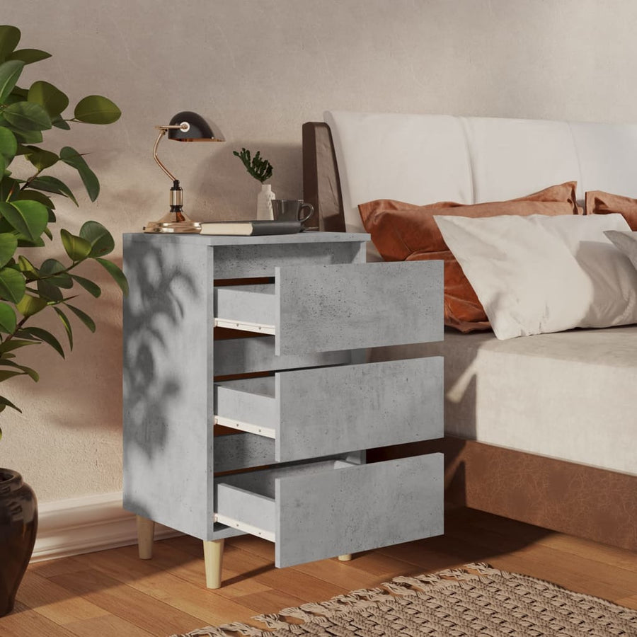 Nachtkastjes 2 st met houten poten 40x35x69 cm betongrijs 2 Betongrijs