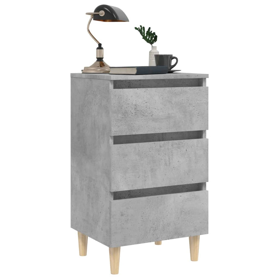 Nachtkastjes 2 st met houten poten 40x35x69 cm betongrijs 2 Betongrijs