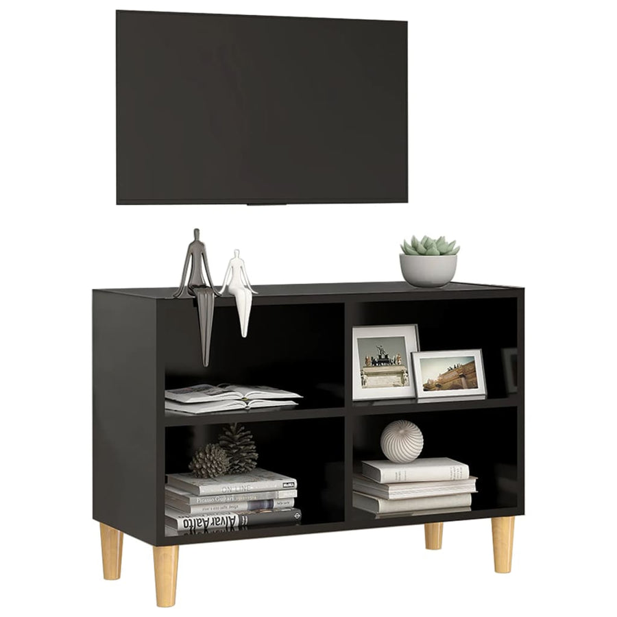Tv-Meubel Met Massief Houten Poten 69,5X30X50 Cm 69.5 x 30 x 50 cm Zwart