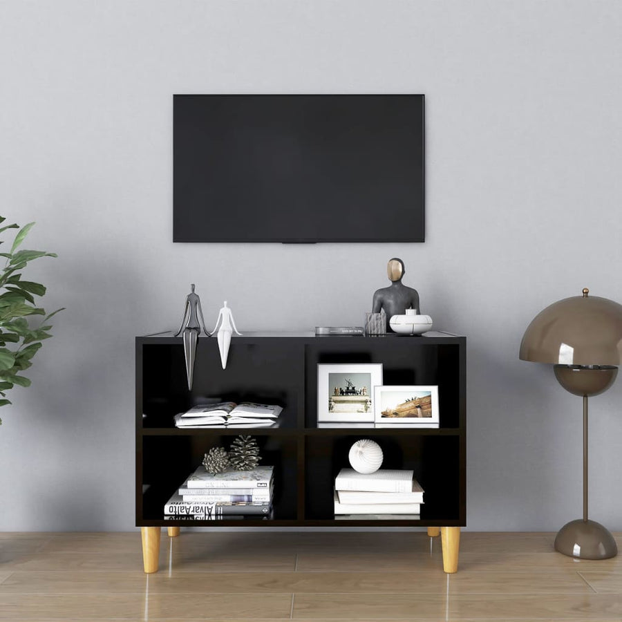 Tv-Meubel Met Massief Houten Poten 69,5X30X50 Cm 69.5 x 30 x 50 cm Zwart