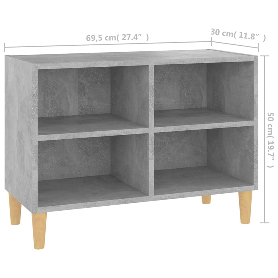 Tv-meubel met massief houten poten 69,5x30x50 cm betongrijs 69.5 x 30 x 50 cm Betongrijs
