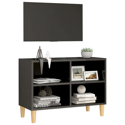 Tv-meubel met houten poten 69,5x30x50 cm hoogglans grijs