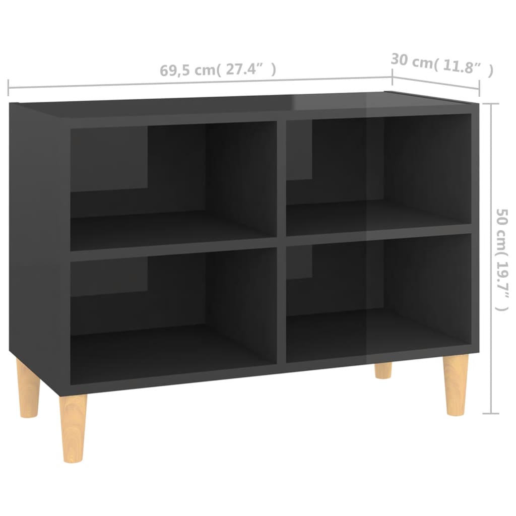 Tv-meubel met houten poten 69,5x30x50 cm hoogglans grijs