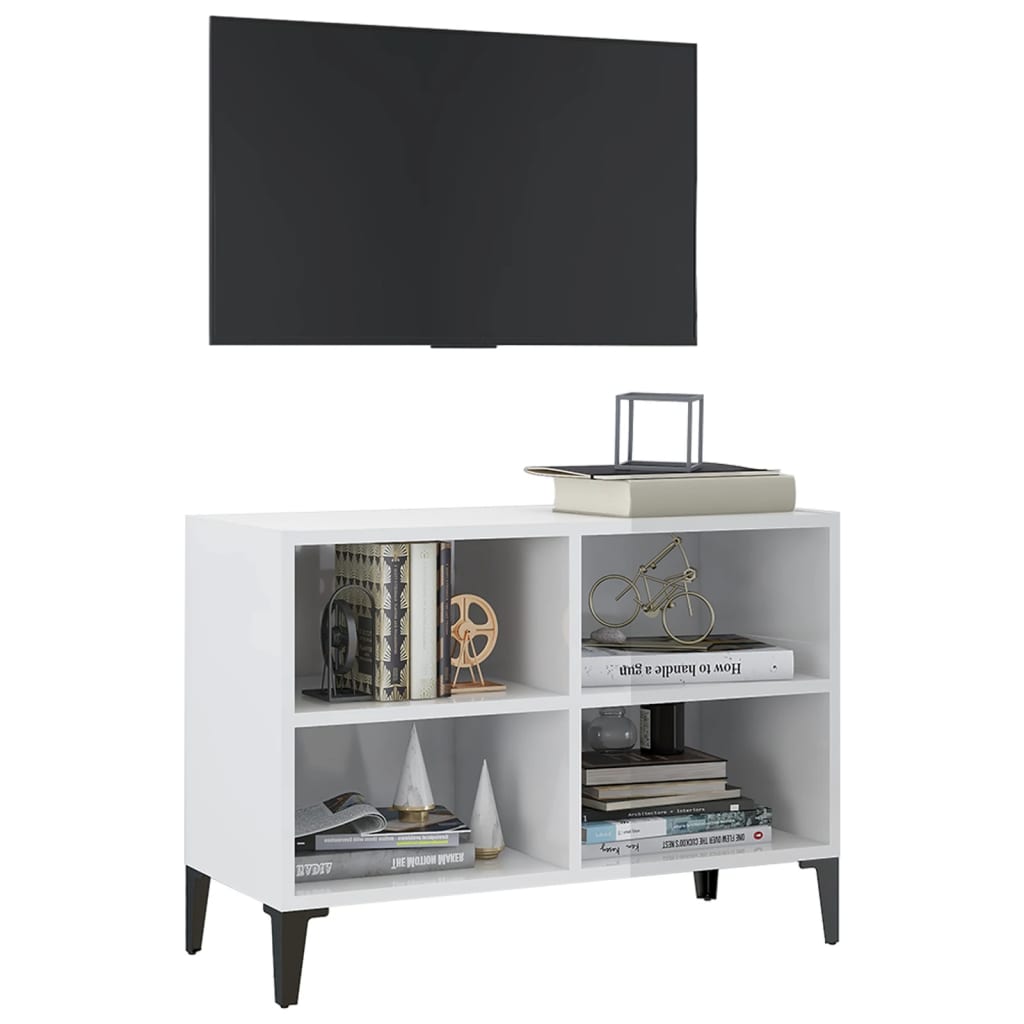 Tv-Meubel Met Metalen Poten 69,5X30X50 Cm 69.5 x 30 x 50 cm Hoogglans wit