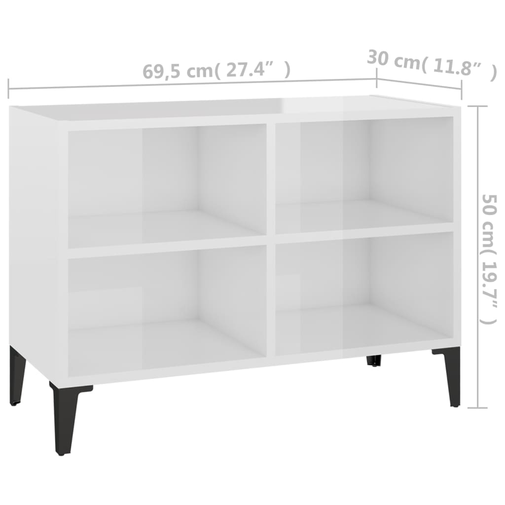 Tv-Meubel Met Metalen Poten 69,5X30X50 Cm 69.5 x 30 x 50 cm Hoogglans wit