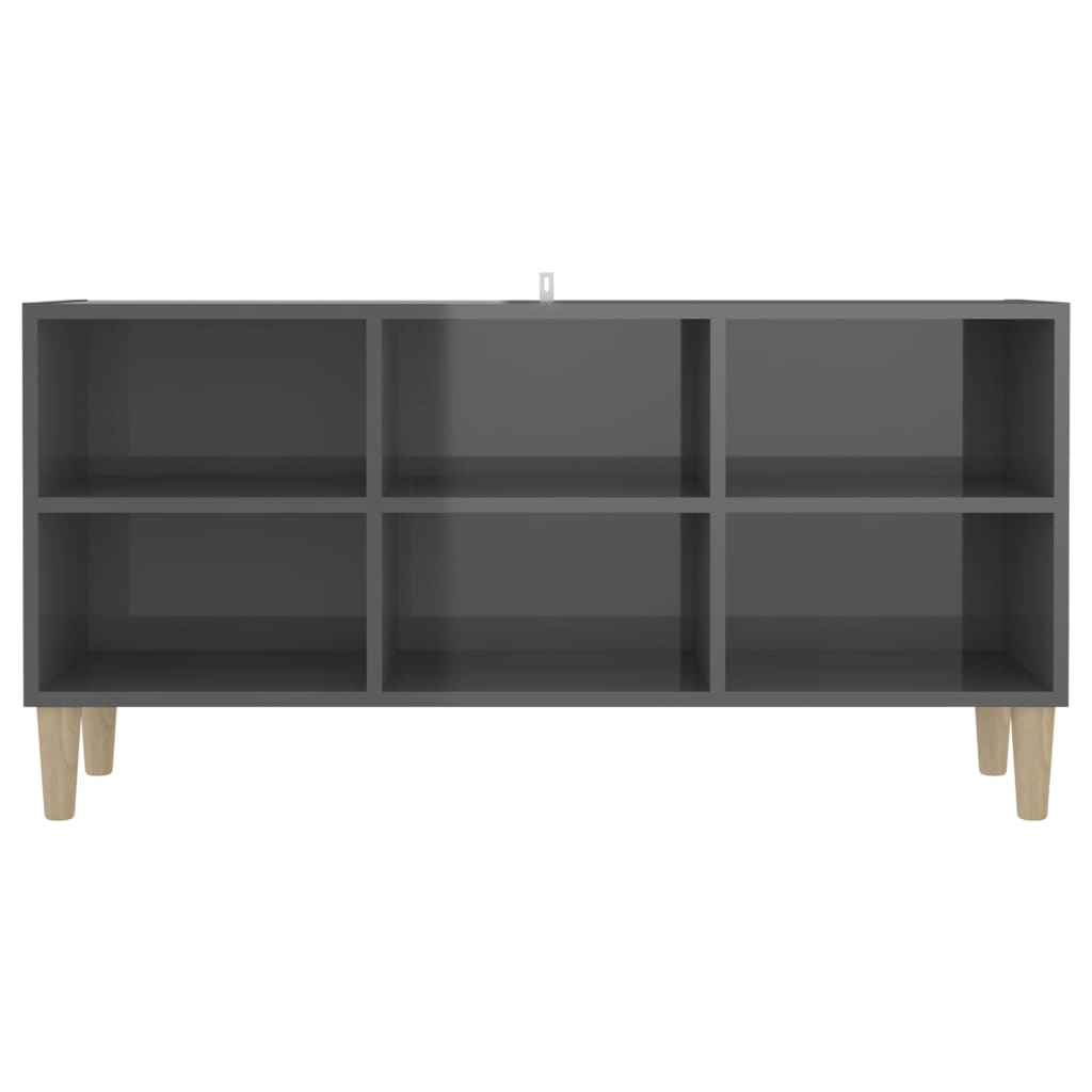 Tv-meubel met houten poten 103,5x30x50 cm hoogglans grijs