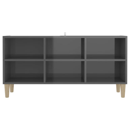 Tv-meubel met houten poten 103,5x30x50 cm hoogglans grijs