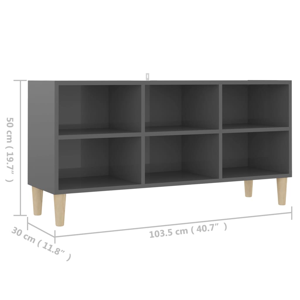 Tv-meubel met houten poten 103,5x30x50 cm hoogglans grijs