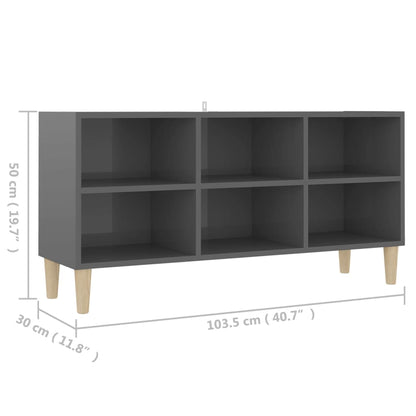 Tv-meubel met houten poten 103,5x30x50 cm hoogglans grijs