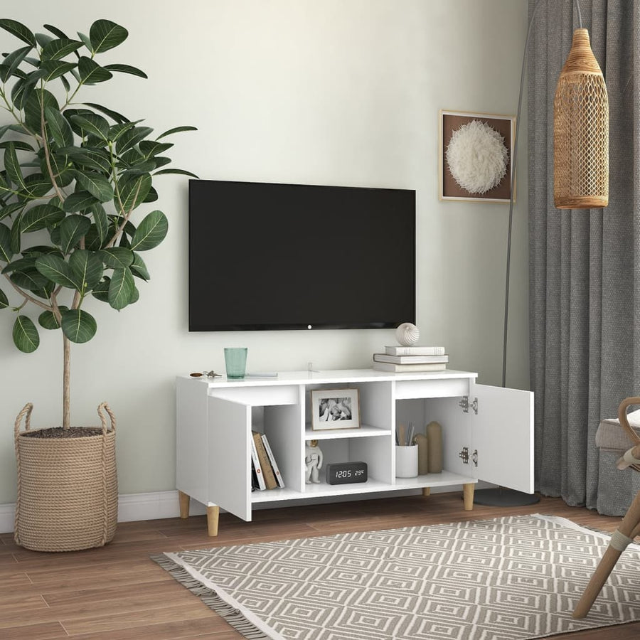 Tv-meubel met massief houten poten 103,5x35x50 cm wit Wit