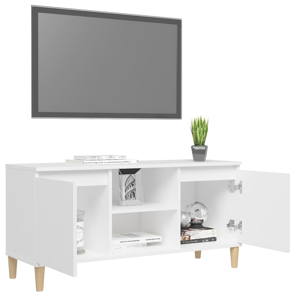 Tv-meubel met massief houten poten 103,5x35x50 cm wit Wit