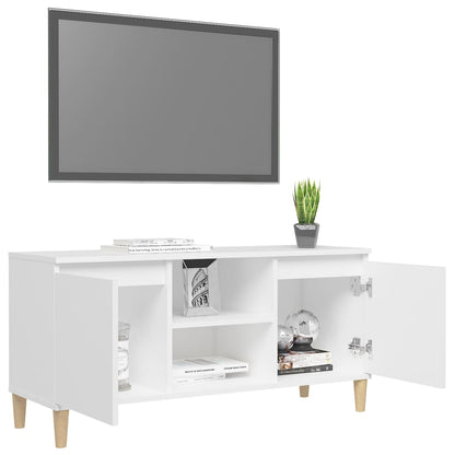 Tv-meubel met massief houten poten 103,5x35x50 cm wit Wit