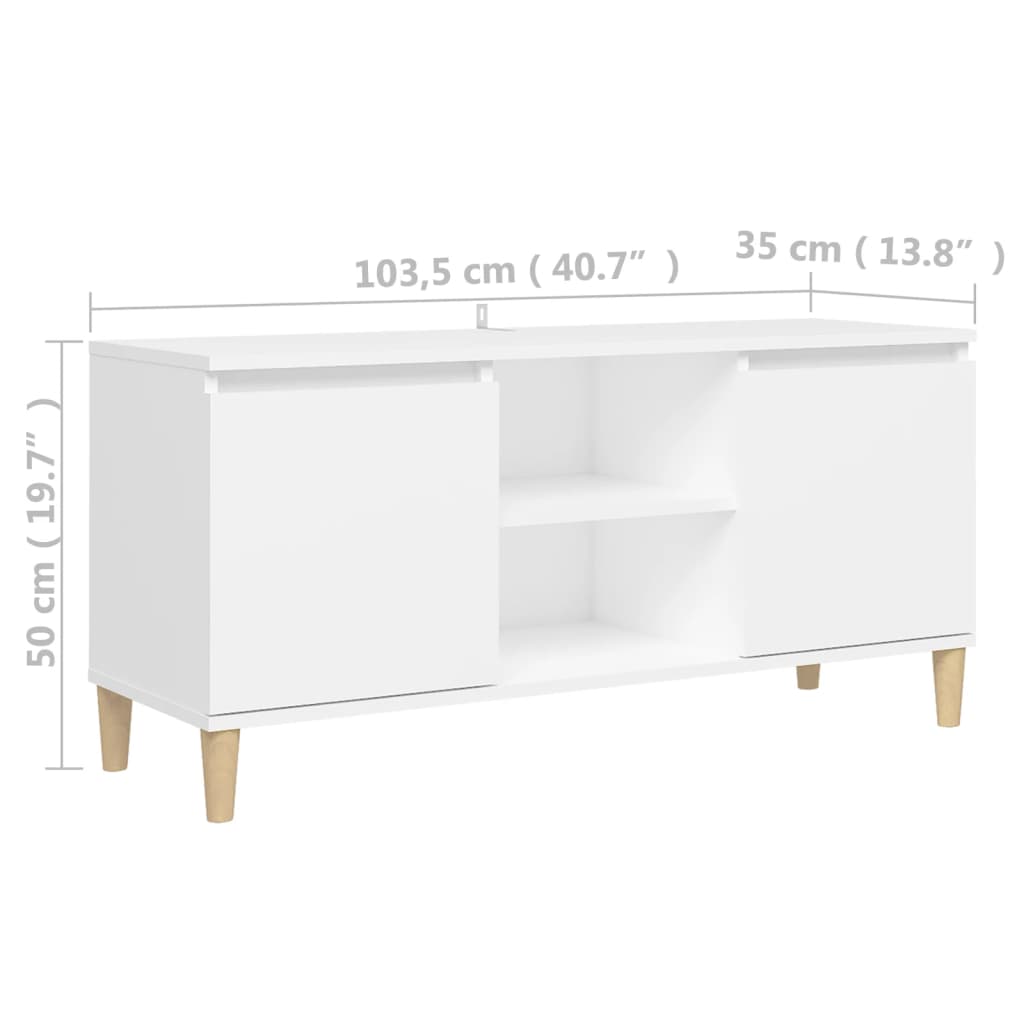 Tv-meubel met massief houten poten 103,5x35x50 cm wit Wit