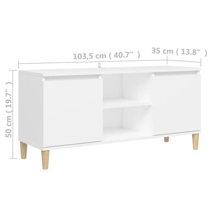 Tv-meubel met massief houten poten 103,5x35x50 cm wit Wit