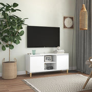 Tv-meubel 103,5x35x50 cm wit massief houten poten