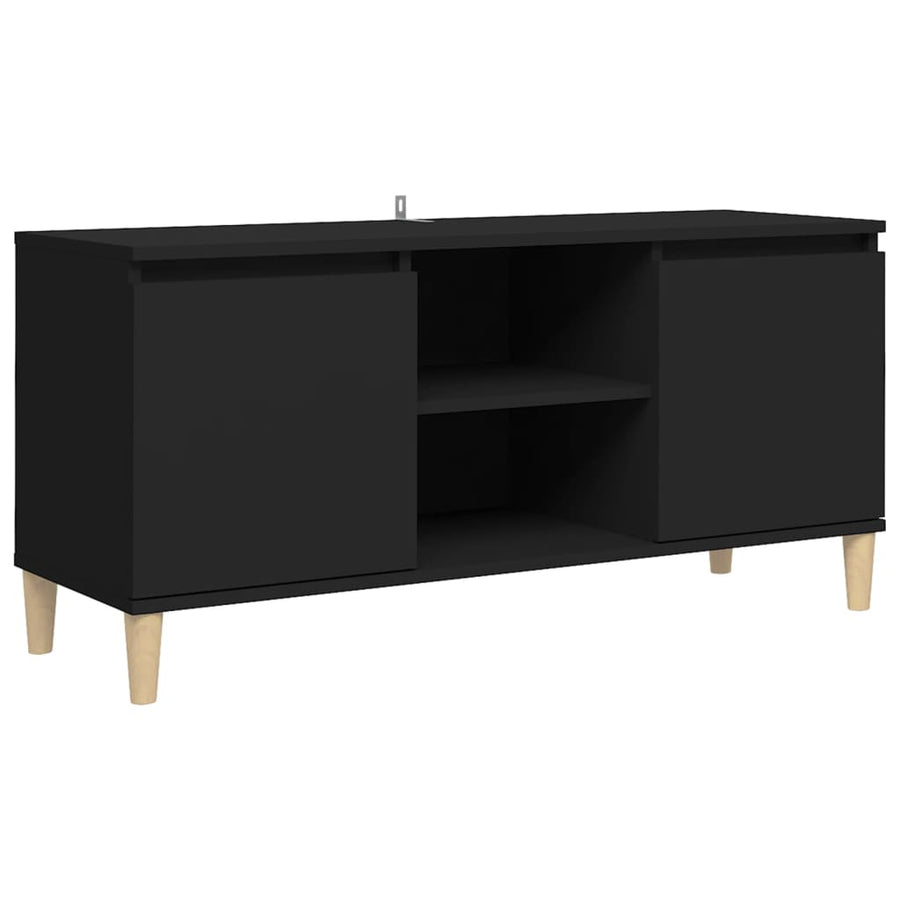 Tv-meubel met massief houten poten 103,5x35x50 cm zwart Zwart