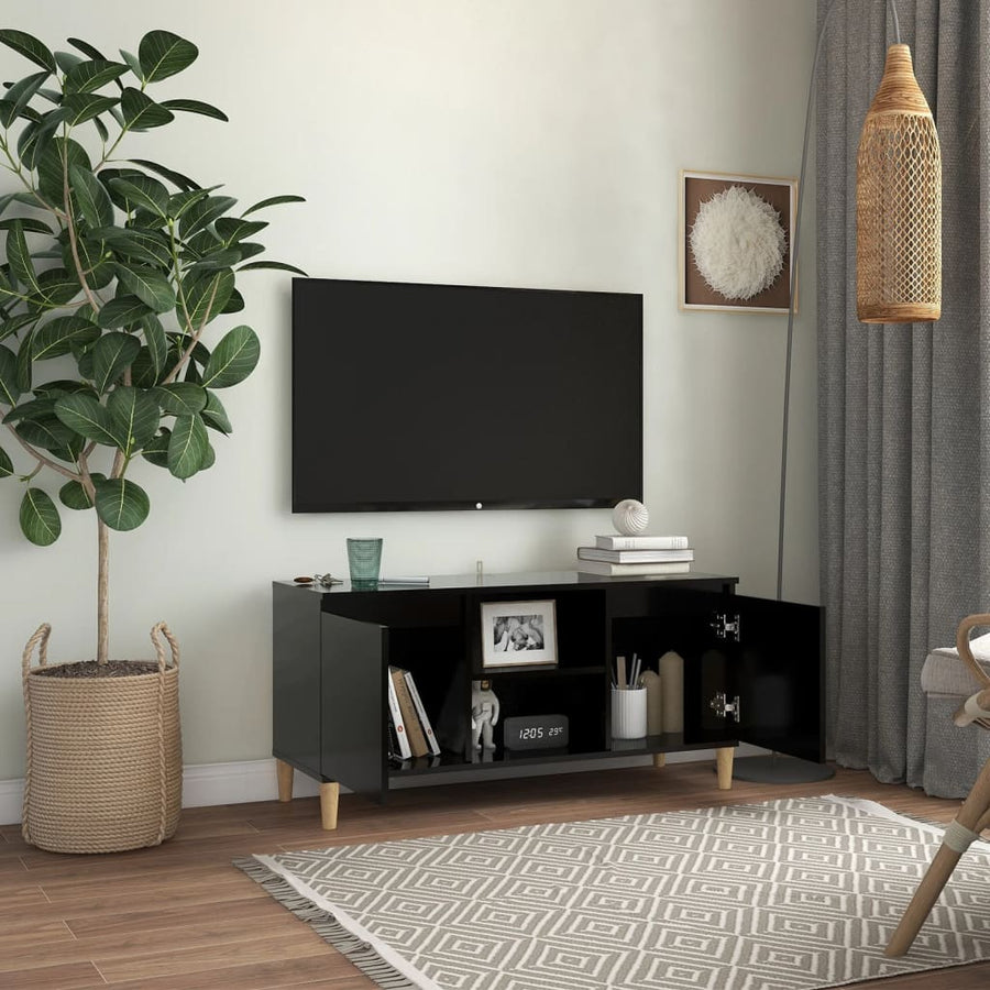 Tv-meubel met massief houten poten 103,5x35x50 cm zwart Zwart