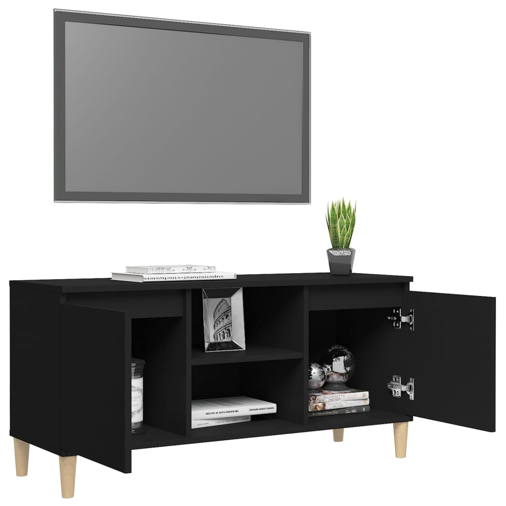 Tv-meubel met massief houten poten 103,5x35x50 cm zwart Zwart