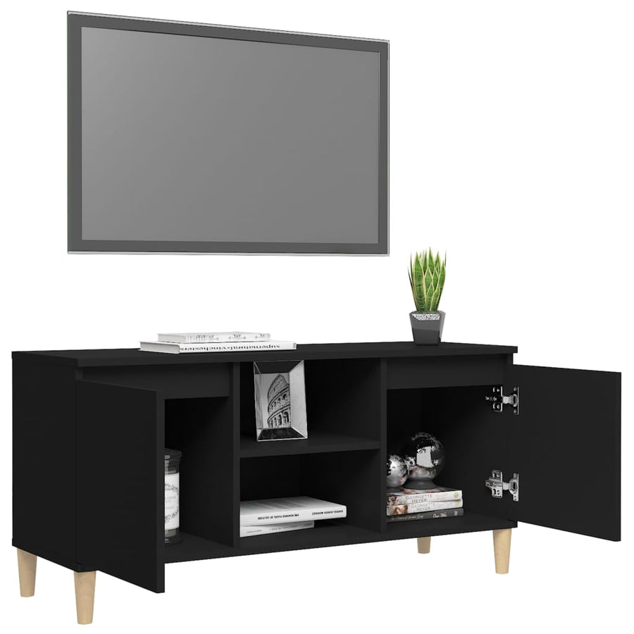 Tv-meubel met massief houten poten 103,5x35x50 cm zwart Zwart