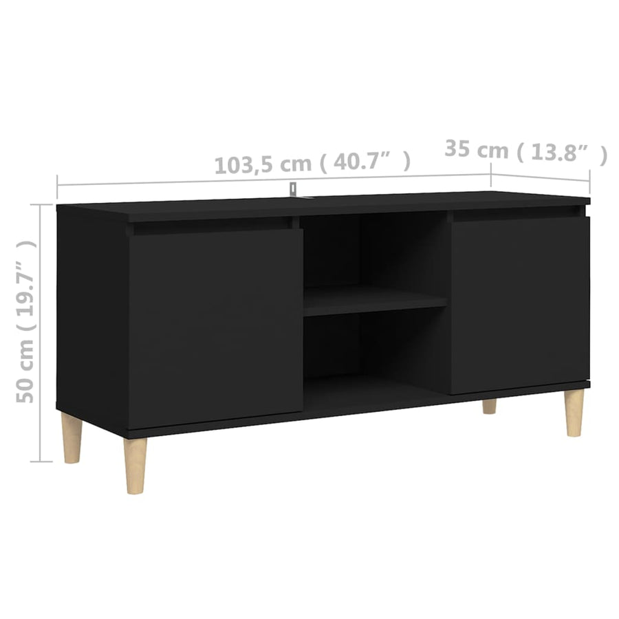 Tv-meubel met massief houten poten 103,5x35x50 cm zwart Zwart