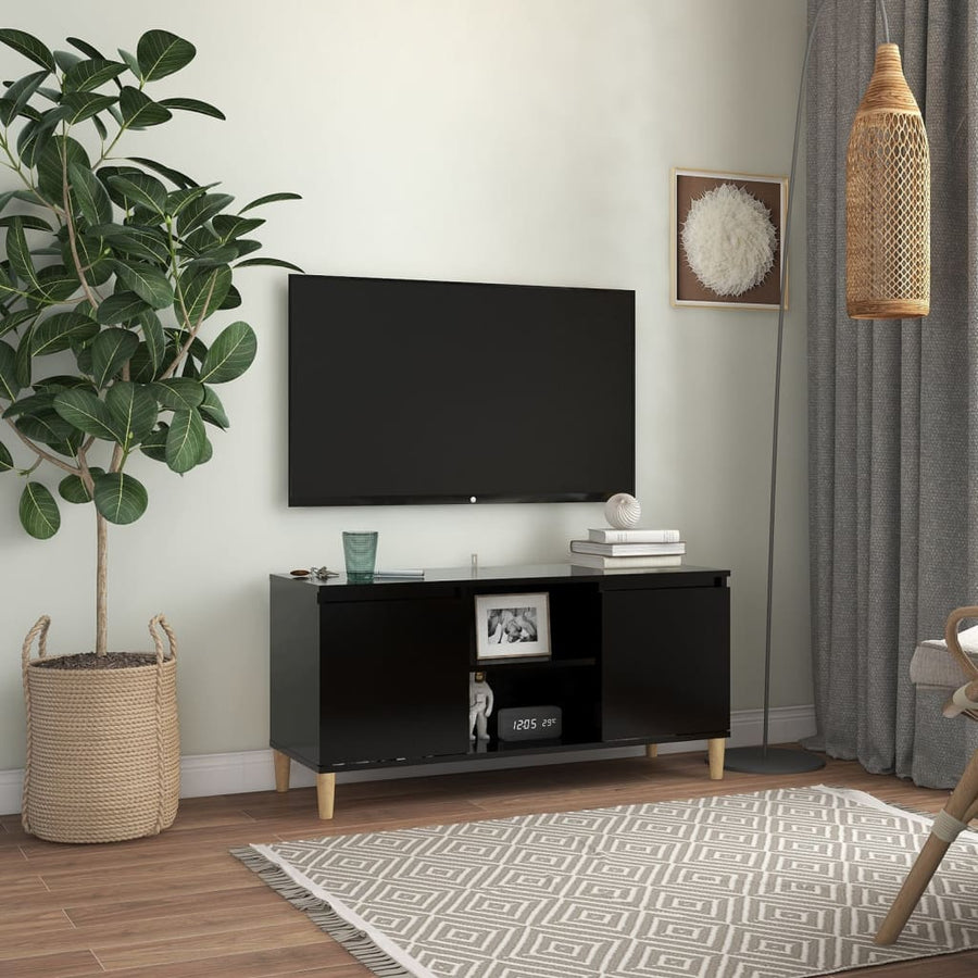 Tv-meubel met massief houten poten 103,5x35x50 cm zwart Zwart