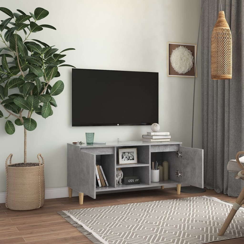 Tv-meubel met massief houten poten 103,5x35x50 cm betongrijs Betongrijs