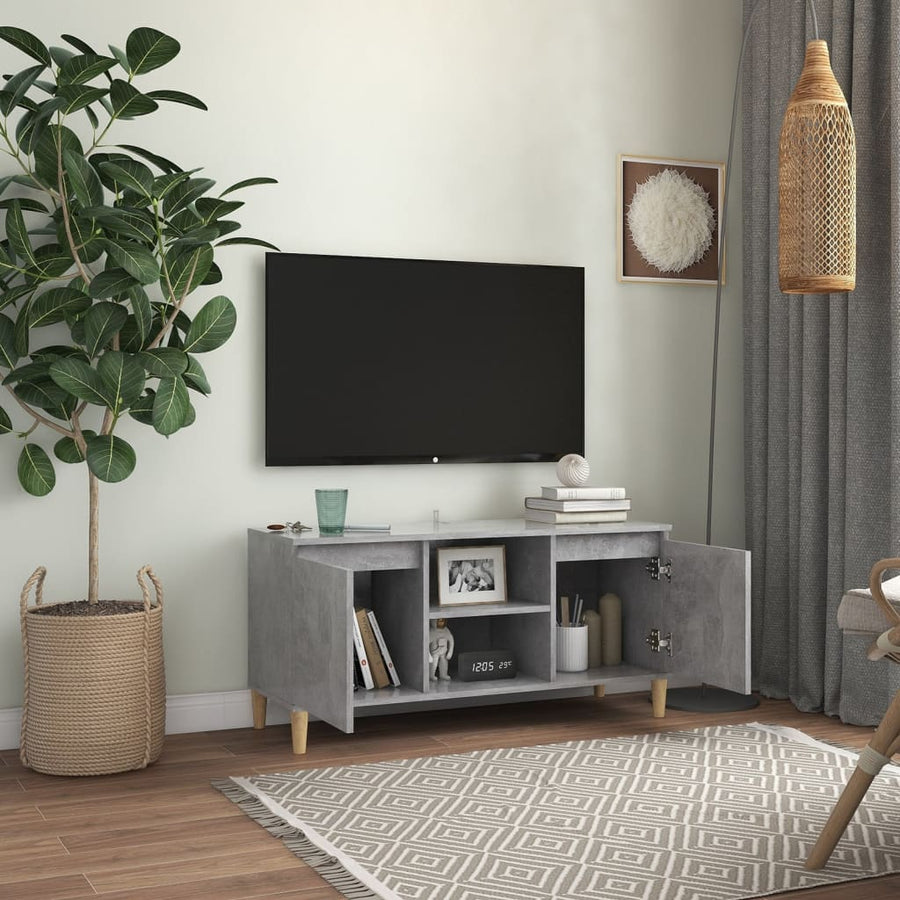 Tv-meubel met massief houten poten 103,5x35x50 cm betongrijs Betongrijs