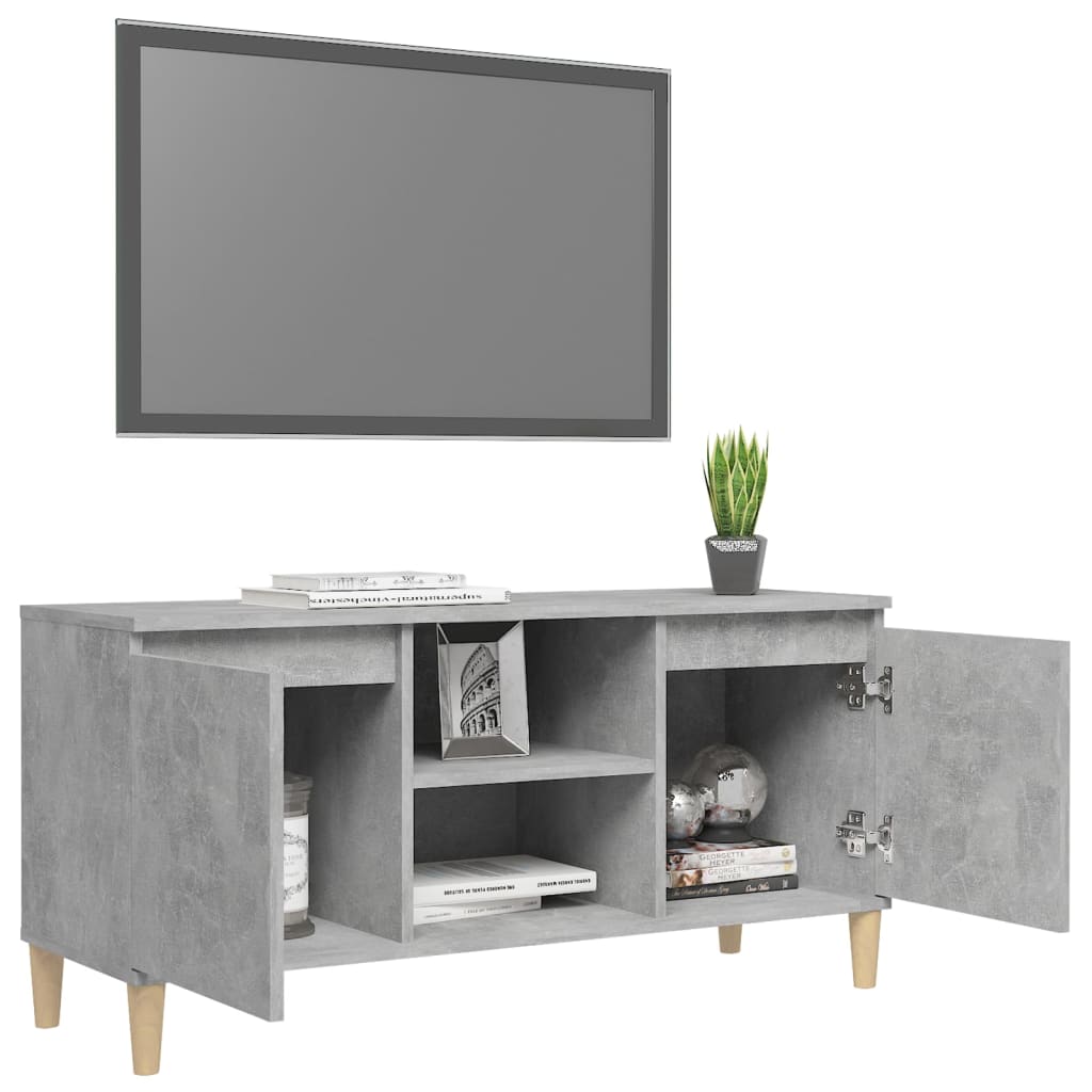 Tv-meubel met massief houten poten 103,5x35x50 cm betongrijs Betongrijs