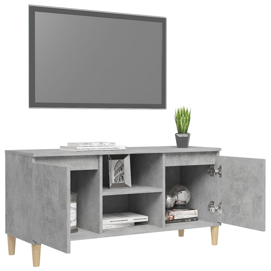 Tv-meubel met massief houten poten 103,5x35x50 cm betongrijs Betongrijs
