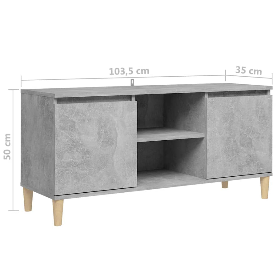 Tv-meubel met massief houten poten 103,5x35x50 cm betongrijs Betongrijs