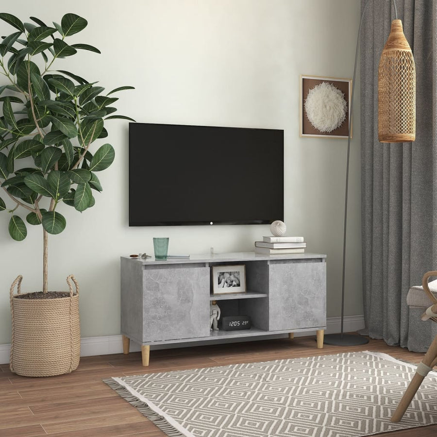 Tv-meubel met massief houten poten 103,5x35x50 cm betongrijs Betongrijs